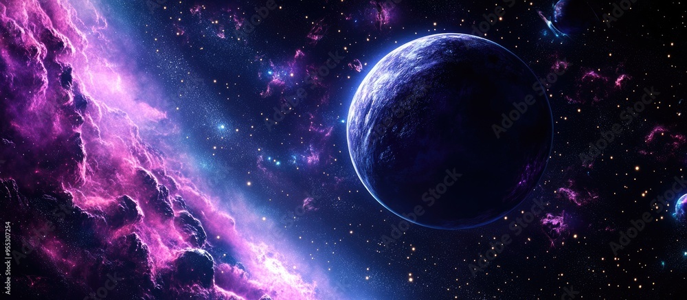 Poster deep space depicted in a 3d cartoon rendering showcasing a science fiction cosmos