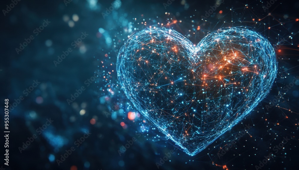 Poster heart of digital intelligence: conceptual image of connected circuits symbolizing ai and creativity