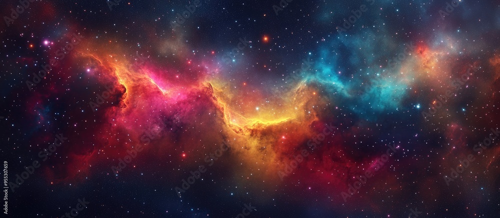 Aufkleber 3D cartoon depiction of a star field in space featuring a colorful nebula surrounding a constellation and interstellar dust in the universe set against a cosmic background