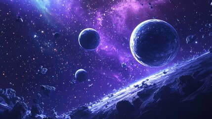 Deep space science fiction cosmos in a 3D cartoon style rendering