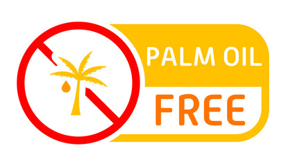 Palm oil free label. Low fat diet, tag, sticker, healthy lifestyle, atherosclerosis prevention, cholesterol plaques, trans fat, healthcare, indigestion, disorder, intestines, stomach, alternative