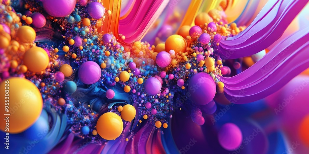 Poster Abstract vivid background art featuring 3D cartoon rendering in geometric space This background includes fractal multicolor textures and is ideal for projects related to imagination creativity and