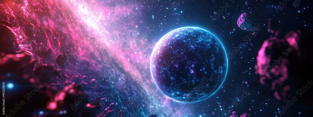 Aufkleber cartoon 3d depiction of stars within a planet and galaxy in open space