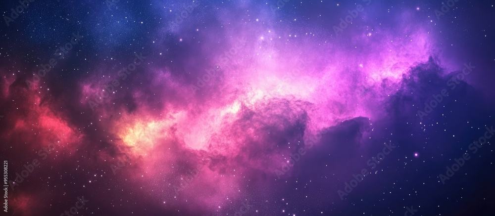 Poster colorful galaxy cloud nebula in a 3d cartoon rendering featuring a starry night cosmos and a superno