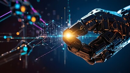 Blockchain Technology Concept, AI, Robot Hand Holding Abstract Blockchain, Global Networking, Data Network Connection, Internet Security, Binary Coded, Encrypted Block, Crypto Chain"







