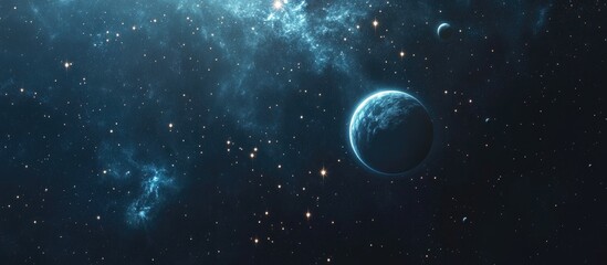 2D illustration in a 3D cartoon rendering style A realistic star pattern background depicting deep interstellar space with bright stars planets and moons Various creative backdrops for science fic