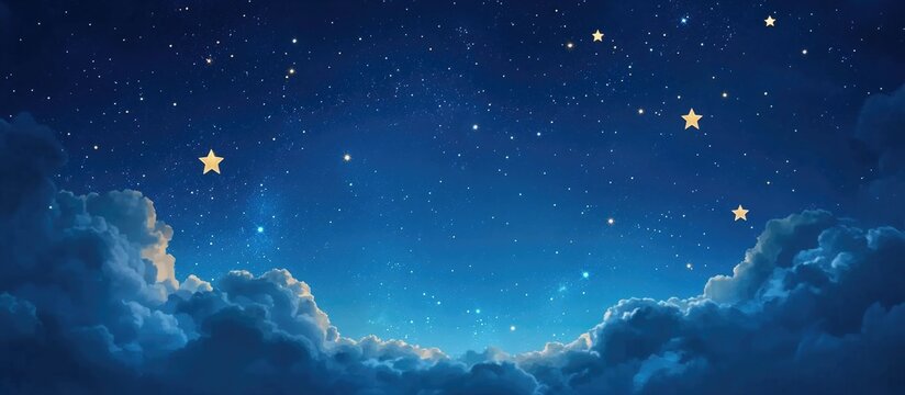 Fototapeta Night blue sky with stars in a 3D cartoon rendering The texture features a blue sky adorned with stars