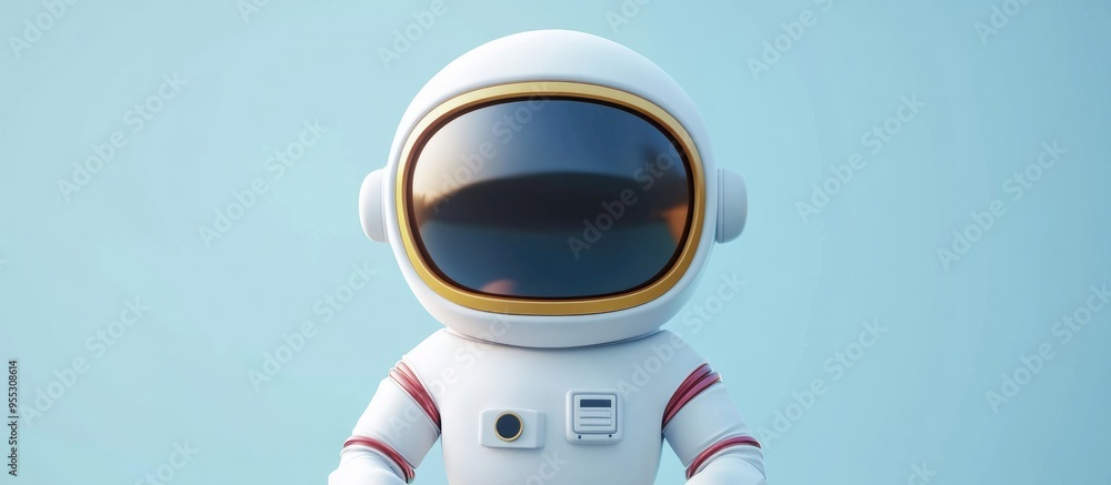 Poster flat icon of an astronaut in 3d cartoon style