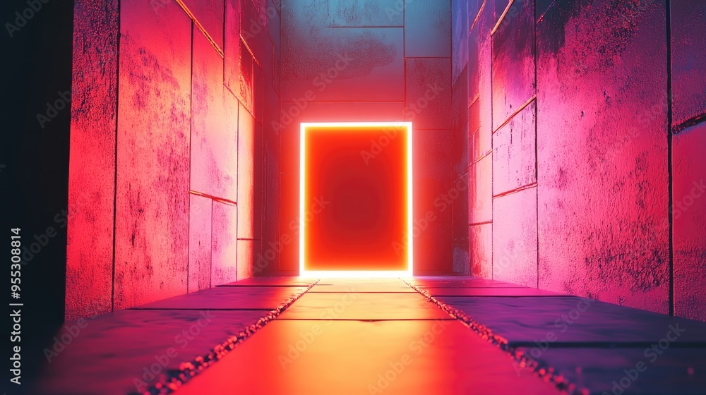 Aufkleber luminous rectangle divided by a stripe in a 3d cartoon rendering glowing abstract geometric shapes