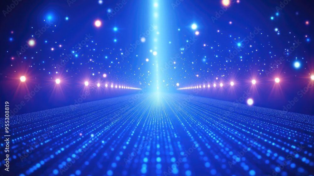 Poster abstract blue sparkle disco light background in 3d cartoon rendering