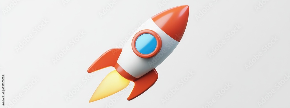 Poster rocket icon in flat style rendered in 3d cartoon for versatile design applications