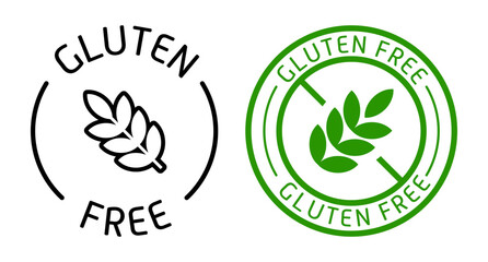 Gluten free label. Diet, label, tag, intolerance, healthy products, lifestyle, health care, disorder, indigestion, digestive system problems, disease, ear of wheat, alternative, substitute. Vector
