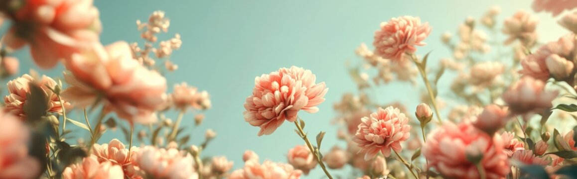 Blossoming flowers in a vintage tone 3D cartoon rendering with copy space