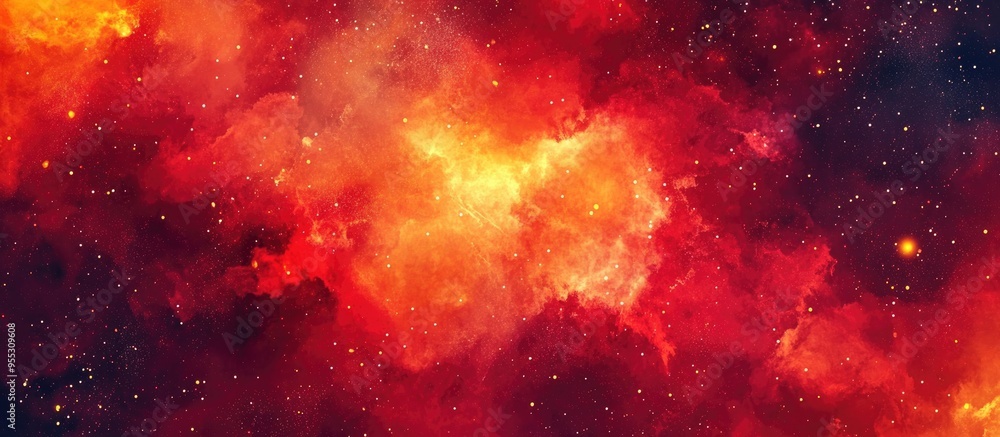 Leinwandbilder bright red space nebula with a 3d cartoon rendering featuring dark red and orange gradient grungy sm