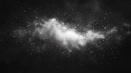 Obraz premium Freeze motion of white particles on a black background depicted in a 3D cartoon rendering Abstract dust overlay texture from a powder explosion