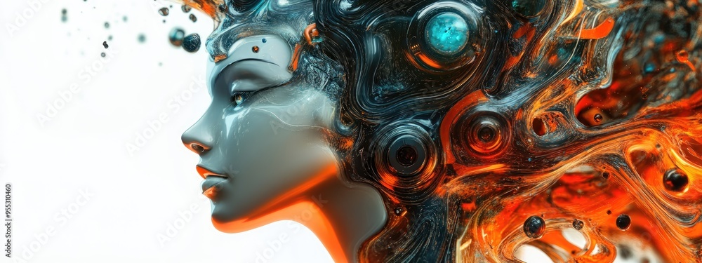 Aufkleber 3d illustration depicting an artistic profile intertwined with the concept of science and technology