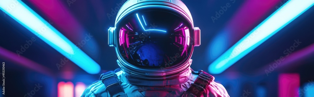 Poster a portrait of a futuristic astronaut in a space suit illustrated in 3d cartoon rendering
