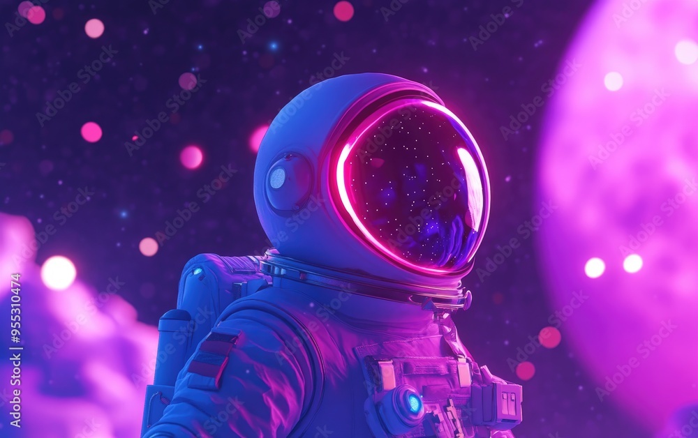 Aufkleber 3d cartoon illustration of an astronaut in outer space above a planet