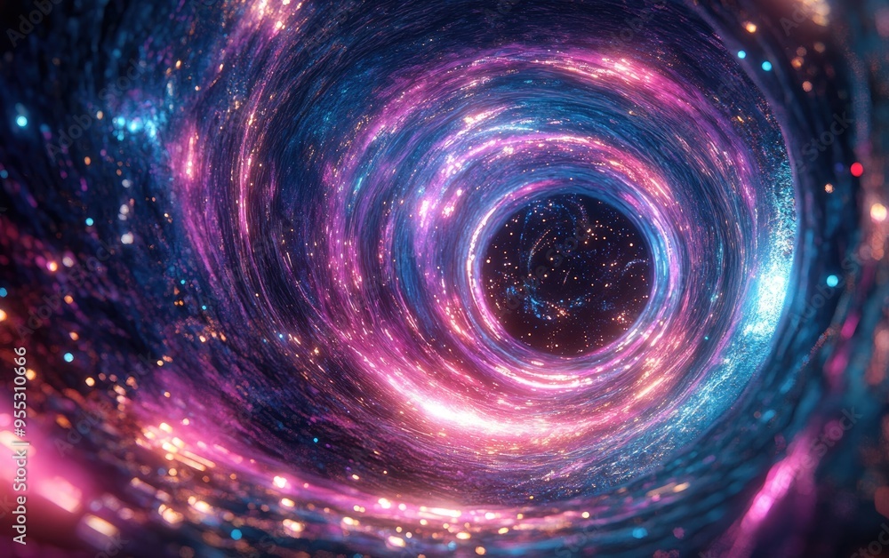 Poster 3d illustration of a cartoon rendered tunnel or wormhole depicting a connection between different un