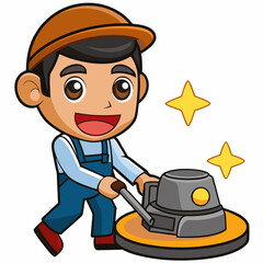 Floor Polishing Machine Operator Vector Art