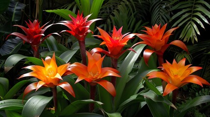 Fototapeta premium Vibrant tropical bromeliads bathed in natural sunlight