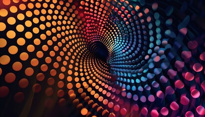 Colorful dot swirl pattern on a dark background