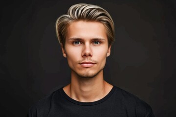 Fototapeta premium Confident young man with sleek hairstyle on a dark background
