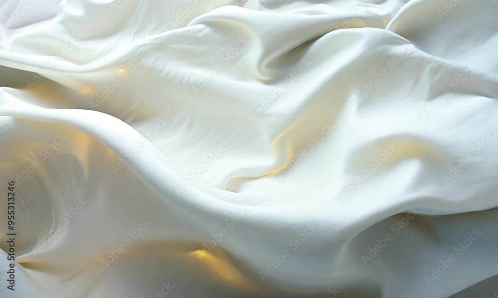 Poster abstract white fabric draped in flowing wavy patterns video animation. gentle soothing visual effect