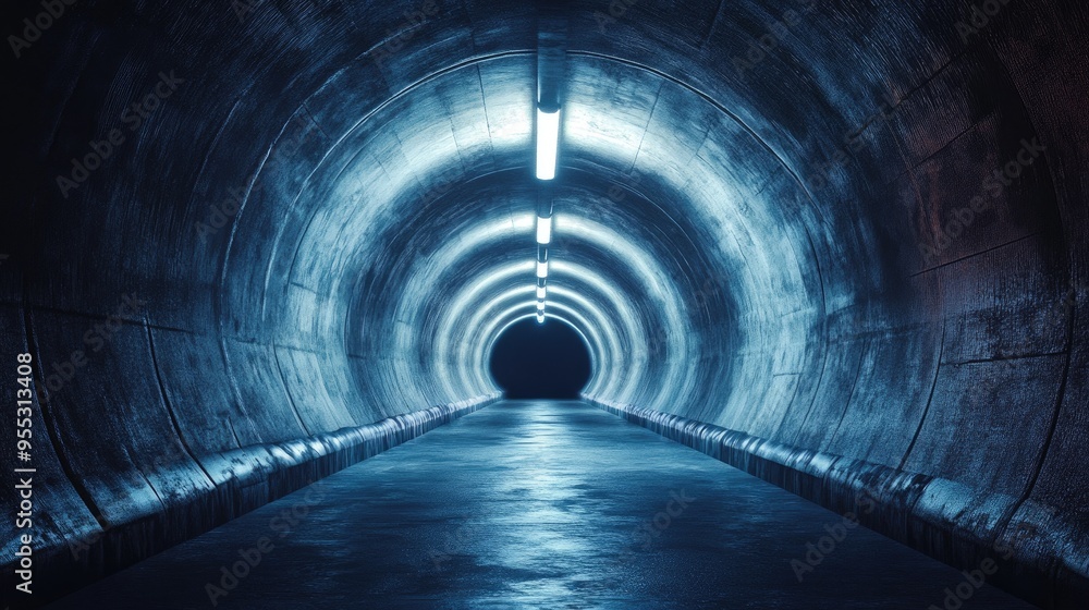 Poster illuminated dark tunnel with glowing light created through 3d rendering techniques