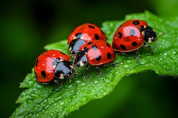 Obraz premium Ladybugs, on a windy day, holding tight demonstrate their resilience against the elements