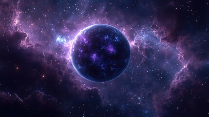 Obraz premium Mysterious celestial body in deep space featuring a vibrant nebula and a cluster of stars 3D digital artwork