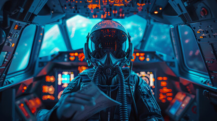 Fototapeta premium Pilot with suit and military air