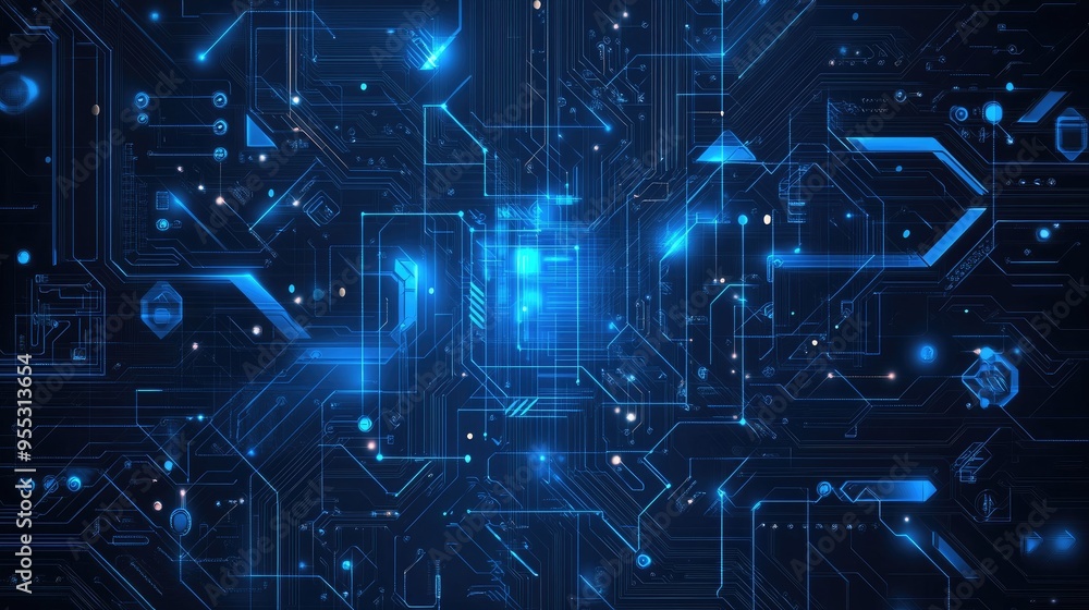 Poster mechatronic inspired digital background featuring circuit board and wireframe design blue abstract a