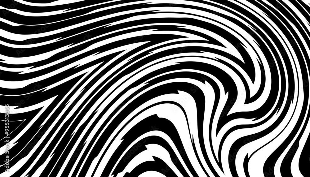Poster black and white dynamic safari pattern. beast abstract wavy lines effect. vector format illustration