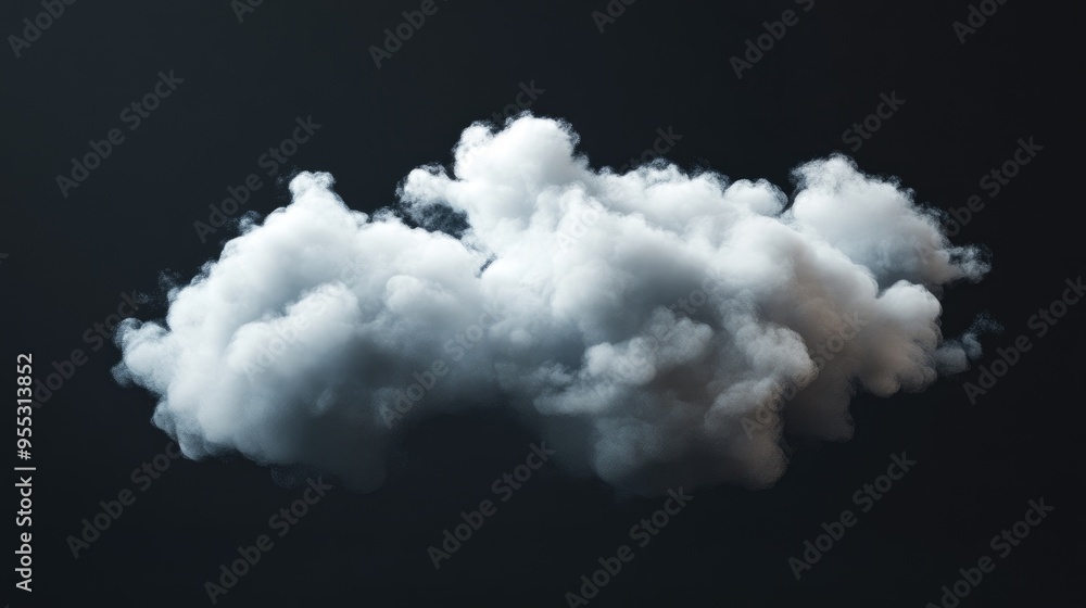 Poster fluffy white cloud isolated against a black backdrop featuring a realistic 3d rendering of cloud or 