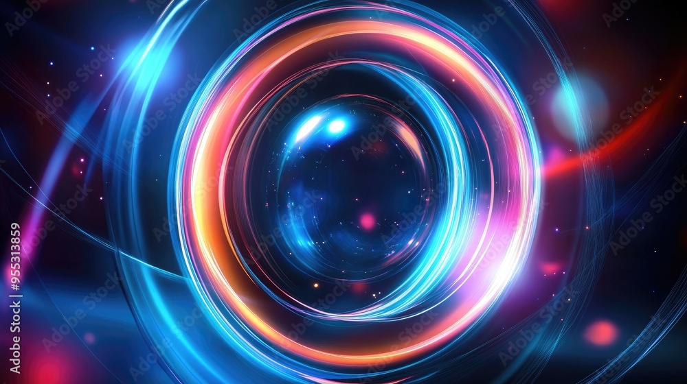 Poster vibrant abstract backdrop featuring a dynamic rotating frame enchanting portal luminous sphere lens 
