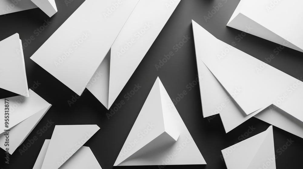 Aufkleber futuristic white shapes on a black background created through 3d rendering techniques