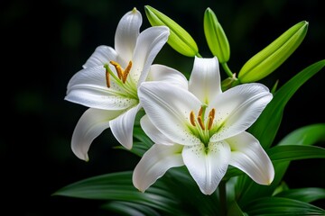 Fototapeta premium Lilies, Easter lilies, symbols of resurrection are deeply associated with religious traditions