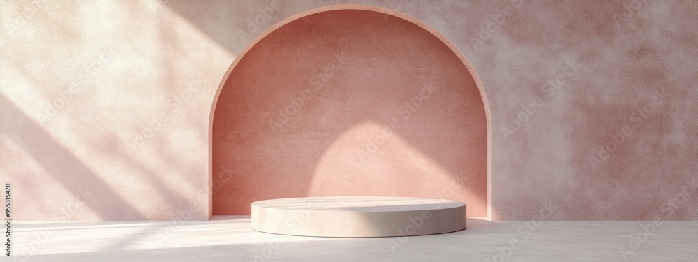 Poster showcase podium and stand on a soft pastel background for high end products 3d rendering studio sett