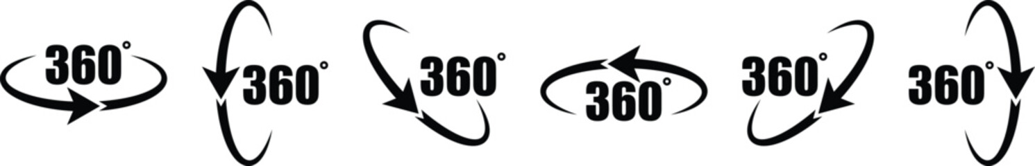 360 degree icon. Angle 360 degrees. Round icon. Virtual reality. Vertical and horizontal view. Vector Illustration