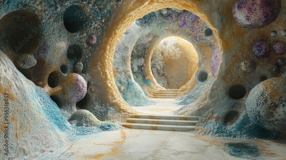 Poster imaginative doorway abstract art in 3d rendering