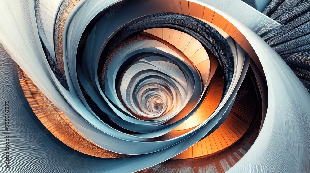 Poster spiral design featuring abstract architectural elements in a three dimensional illustration