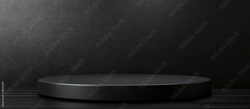 Aufkleber black display podium against a black backdrop 3d rendering