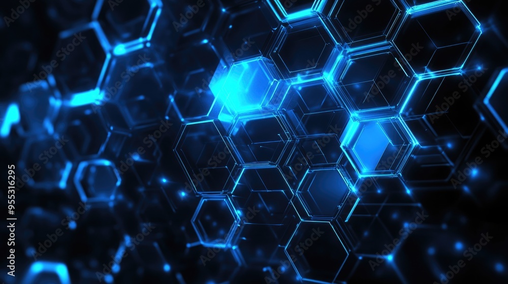 Poster illuminated hexagonal 2d technology background a striking representation of modern innovation and ad