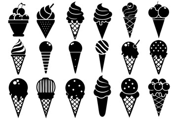 A set of modern ice-cream silhouette image vector art illustration