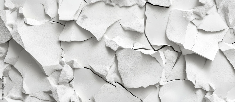 Poster White stone wall fragments with rough broken edges showcasing debris slabs suitable for product display background 3D rendering