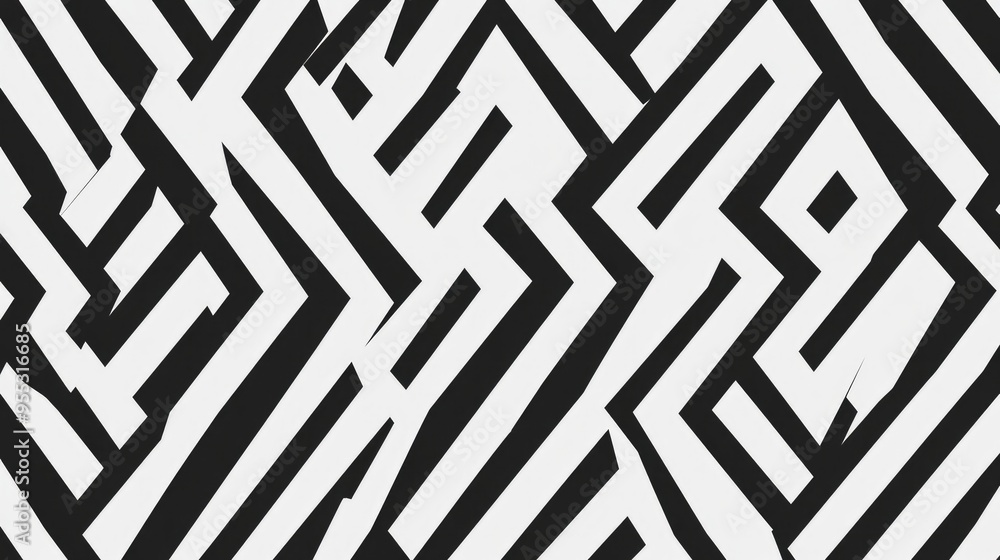 Poster Zigzag striped pattern in black and white for use in backgrounds and design elements