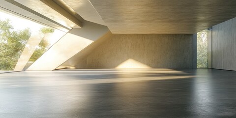 Obraz premium Abstract contemporary architectural backdrop featuring an unoccupied spacious interior 3D rendering