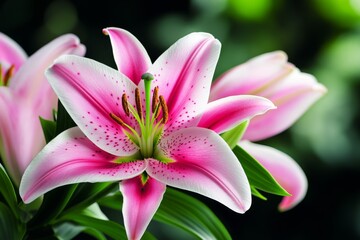 Fototapeta premium Lilies, stargazer lilies, vibrant pinks and whites captivate with their dramatic, star-shaped blooms