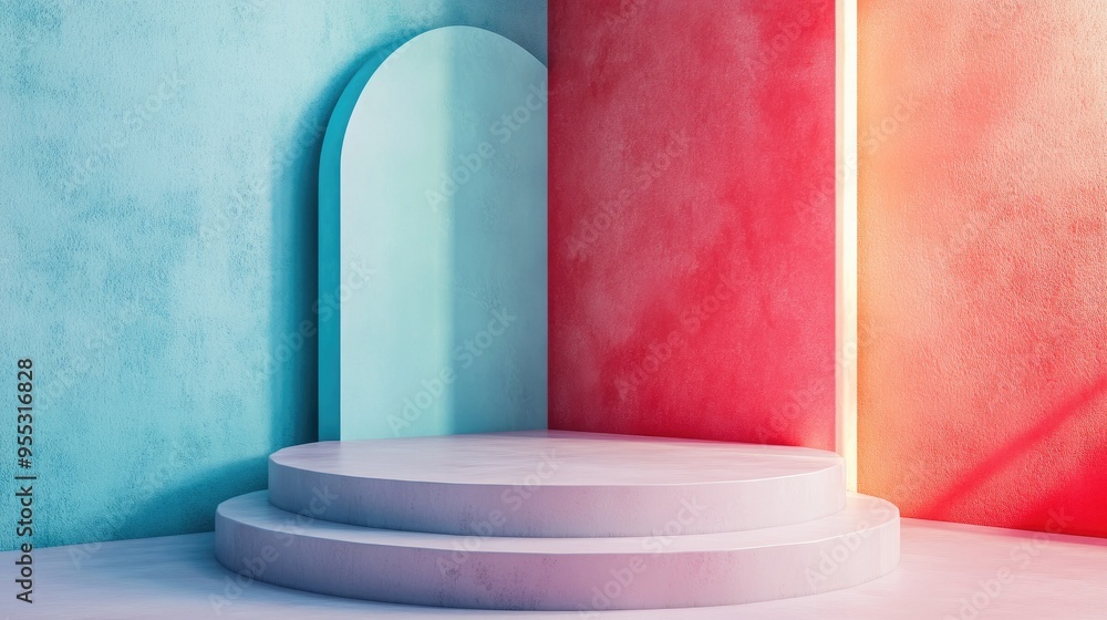 Aufkleber abstract background featuring a 3d podium and wall scene digitally rendered in three dimensions